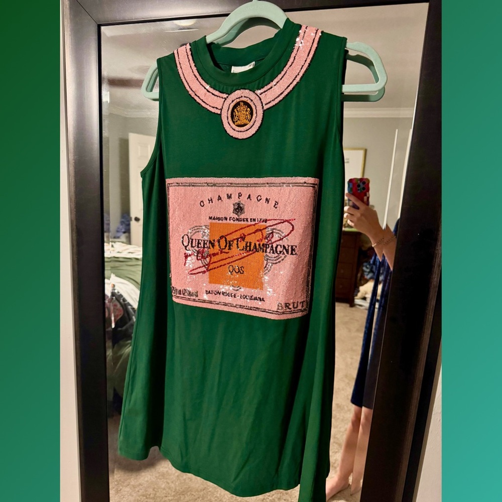 QUEEN OF SPARKLES Green and Pink Mini Dress